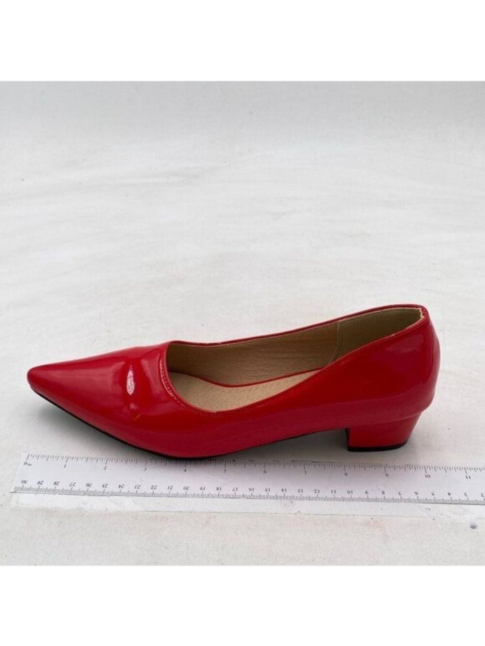 Women’s Mid Block Heel Pumps Comfortable Pointed Toe Slip-on Patent Leather Dres